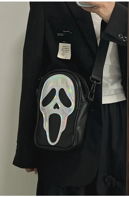 Bolso bandolera para hombre y mujer, estilo coreano, divertido bolso de hombro con calavera fantasma láser, bolso pequeño suave para teléfono móvil