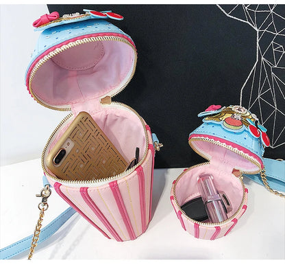 Cute Ice Cream Shape Shoulder Bag Embroidered Funny Crossbody Bag Mini Chain Messenger Bag Girls' Phone Bag