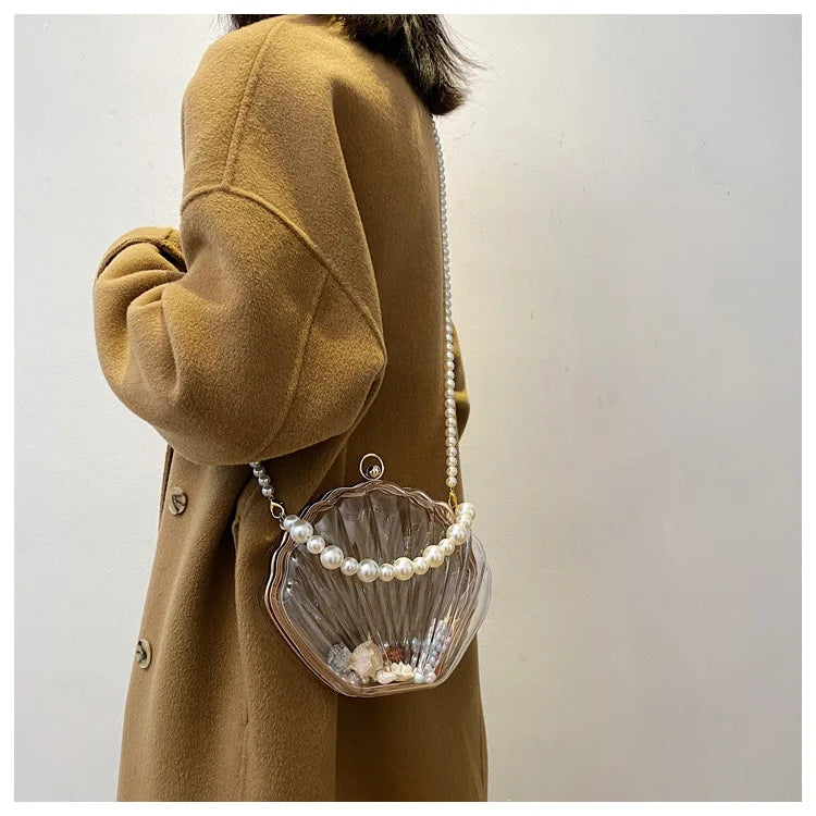 Sac à bandoulière en acrylique transparent pour femme, sac à main avec perles et chaînes, couleur bonbon, petits sacs à main