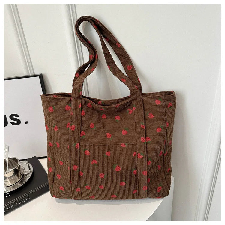 Sac fourre-tout décontracté à motif de fraises, grande capacité, sacs à bandoulière pour femmes, sacs à main chics et simples, grand sac de courses en nylon, sacs à main pour étudiants