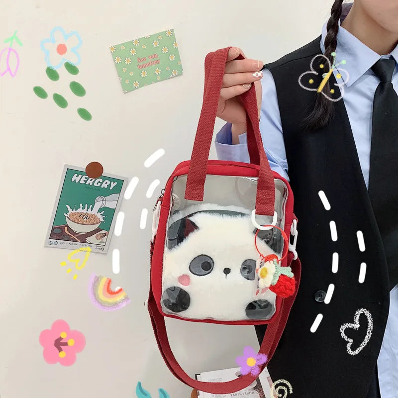 Itabag Girls Transparent Bag Small Tote Handbags and Purses Plaid Cartoon Crossbody Bags Women JK ita bag Japanese Kawaii Bag