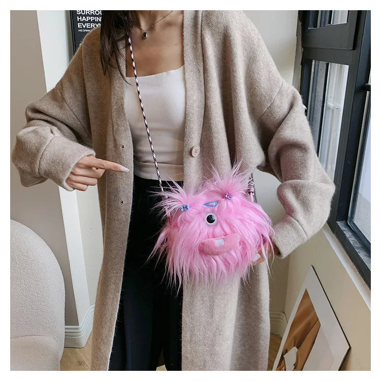 Bolso bandolera de peluche con forma de monstruo de dibujos animados 2024, nuevo y creativo bolso de hombro, mochila para niñas, bolso de peluche Kawaii