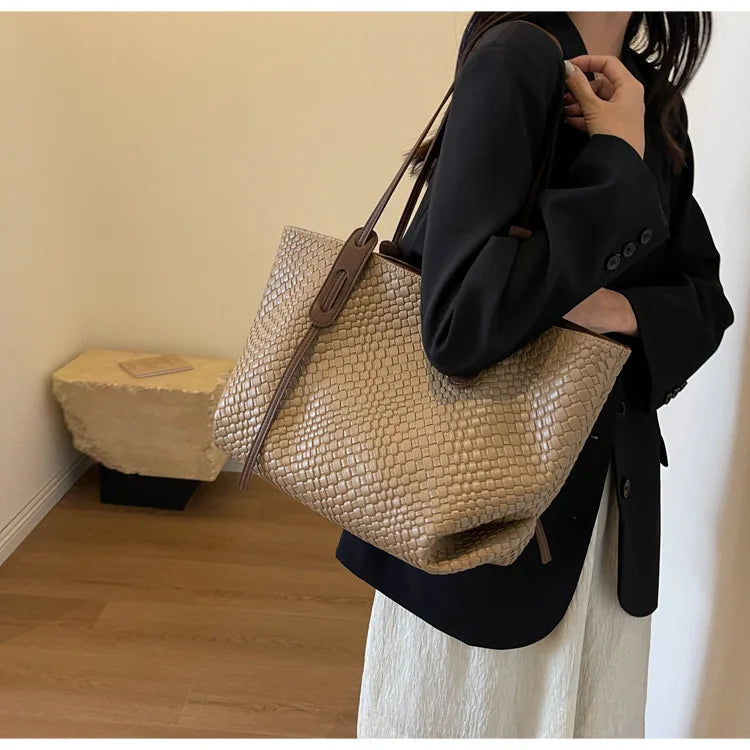 Bolso tejido de gran capacidad para mujer, novedad de primavera 2024, bolso retro versátil de un solo hombro, bolso de mano portátil de versión coreana