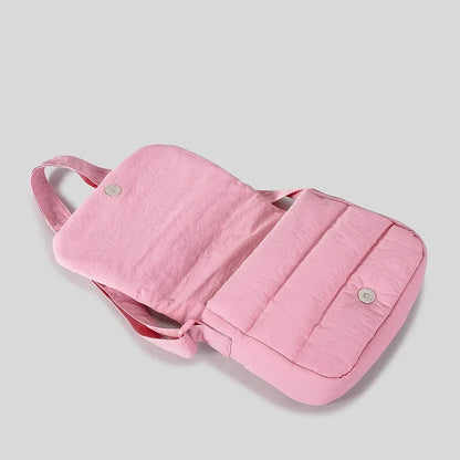 Casual Small Puffer Flap Bag Designer Quilted Padded Shoulder Bag Simple Nylon Crossbody Bgas Candy Color Cute Female Purses