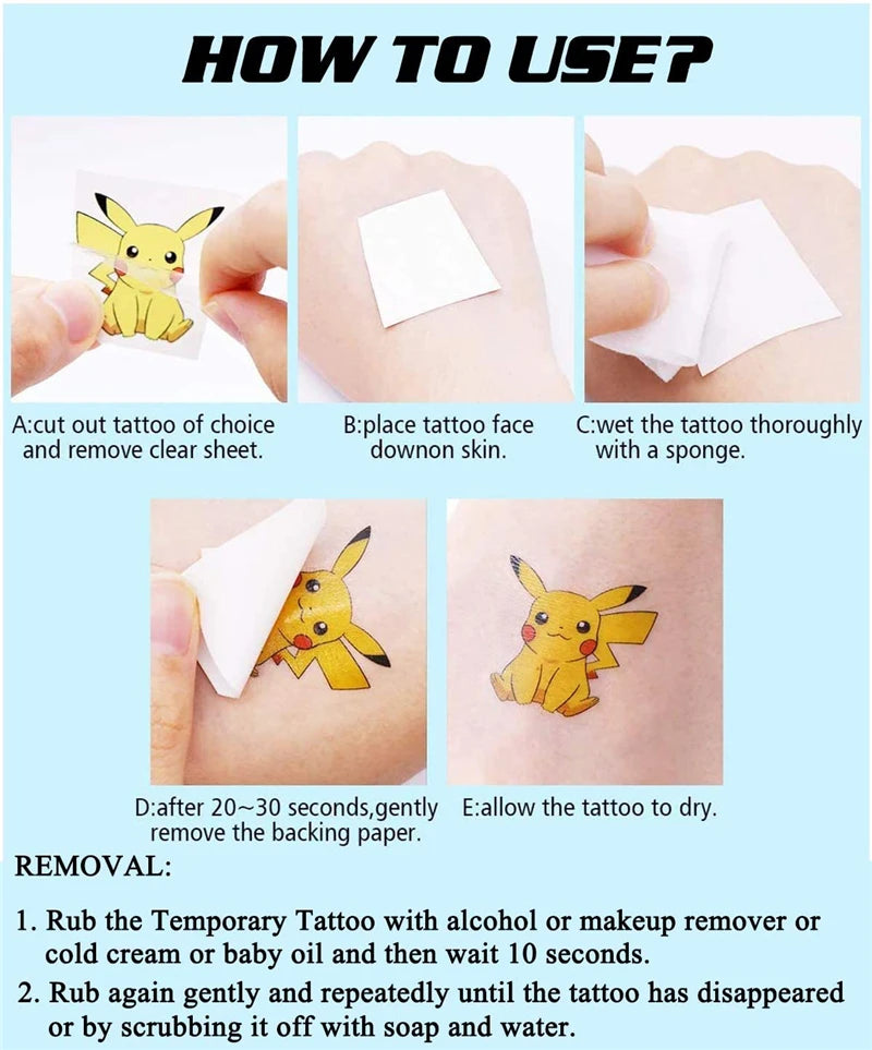 1Pcs/3Pcs/6Pcs Autocollants de tatouage Pokémon Pikachu lumineux non répétitifs Jouets de dessin animé Tatouages ​​temporaires pour enfants Cadeau pour enfants