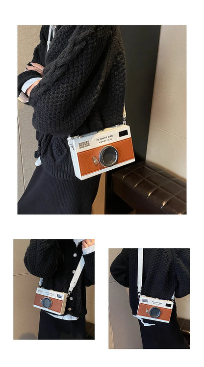 Bolso de hombro estilo cámara para mujer, bolso tipo caja divertido a la moda, bolso bandolera estilo retro para cámara, bolso pequeño para mujer