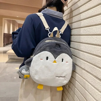 Sac à dos en peluche douce Kawaii pour femmes, mignon pingouin, mini sac à dos d'école pour adolescentes, sacs chauds en fausse fourrure, Mochilas Femininas