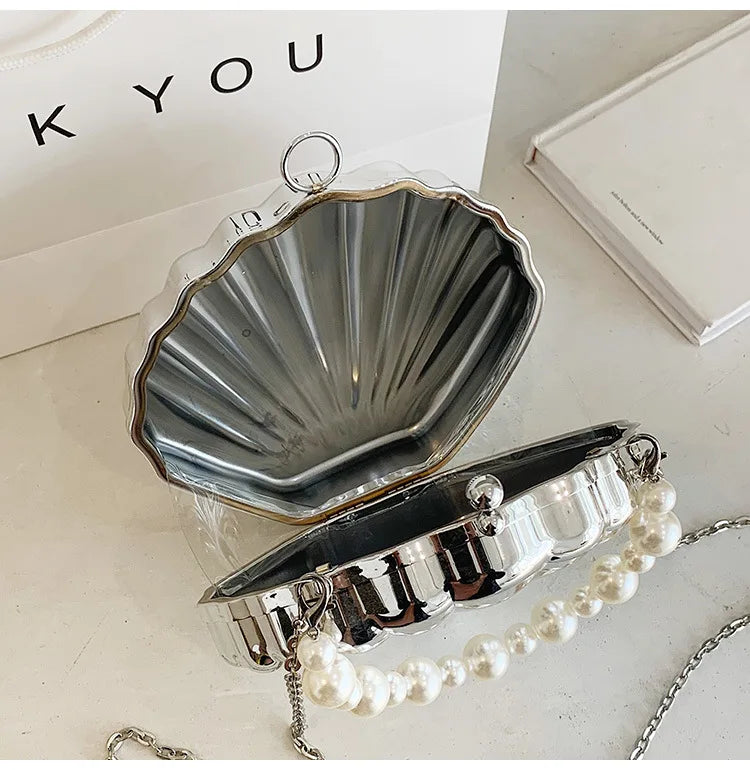 Evening Bags Shell Shape Women Clutch Bags 2023 New Wedding Bridal Handbag Pearl Beaded Fashion Shell Chain Party Bags