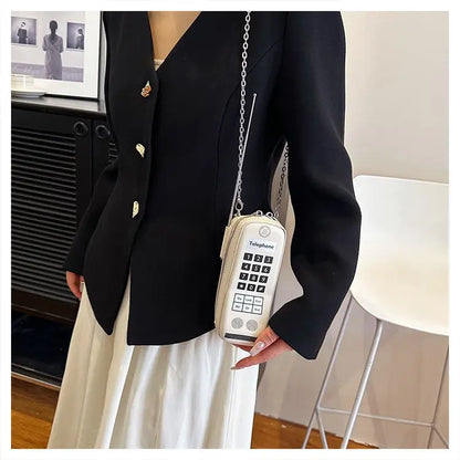 Lindo bolso de hombro para niñas, divertido bolso estilo teléfono móvil, moderno bolso bandolera de un solo hombro con cadena digital y estampado para mujer