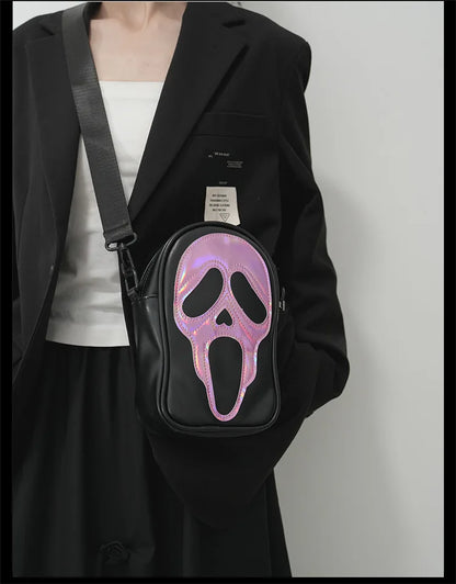 Bolso bandolera para hombre y mujer, estilo coreano, divertido bolso de hombro con calavera fantasma láser, bolso pequeño suave para teléfono móvil