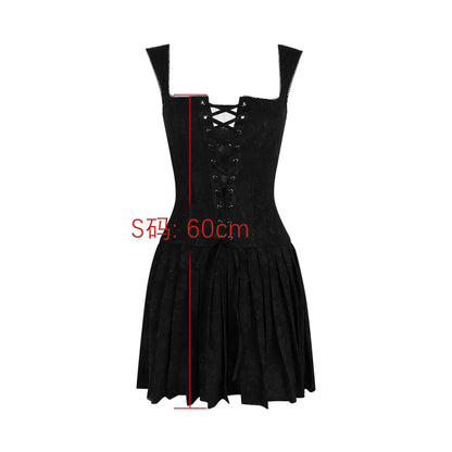 Dropshipping Vestidos de una pieza con cordones para mujer 2024 Vestido plisado sexy de corte A con bordado Mini vestidos de fiesta de cumpleaños vintage