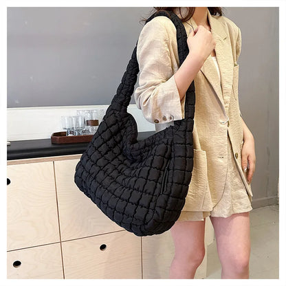 Bolsos de hombro casuales con frunces para mujer, bolsos cruzados acolchados, bolsos de mano de nailon de gran capacidad, bolsos grandes para compras