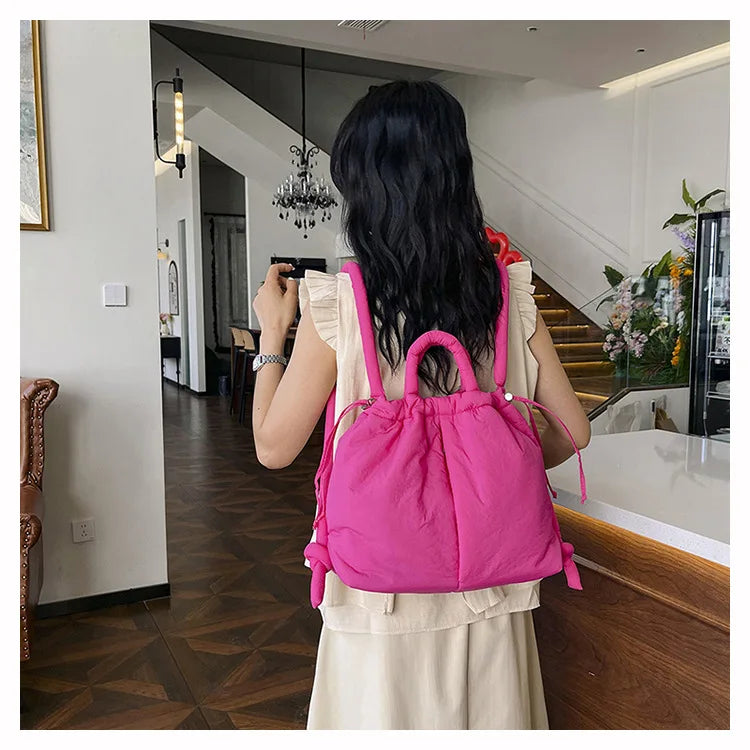 Casual Large Capacity Puffer Tote Bag Designer Padded Nylon Women Handbags Knotted Strap Shouder Crossbody Bags Warm Sac 2024