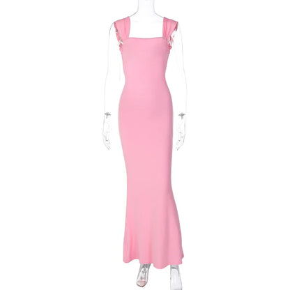 Dulzura Vestido largo rosa sin espalda con cordones para mujer, vestido ajustado sexy con tirantes finos, vestido elegante para fiesta, cumpleaños y noche