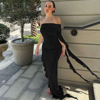 Dulzura One Shoulder Ruffle Maxi Dress Irrigrual Party Long Dress Evening Birthday Clothes Elegant Outfits 2023 Summer