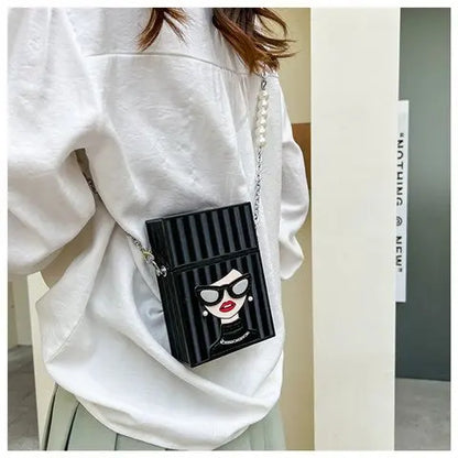 Petit sac à bandoulière pour femme, sac en forme de étui à cigarettes amusant, sac à lunettes tendance pour fille, sac à chaîne avec poignée en chaîne de perles, sac à boîte