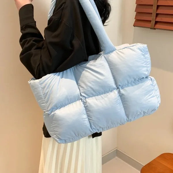 Fashion Large Capacity Padded Women Shoulder Bag Designer Quilted Lady Handbag Casual Nylon Soft Puffer Bag Big Tote Purse 2024