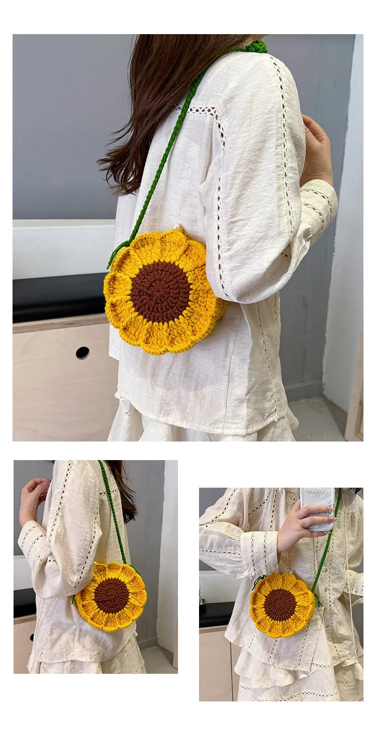 Bolso de verano para mujer 2024, nuevo bolso de hombro con pequeñas flores frescas, bolso cruzado de punto a la moda