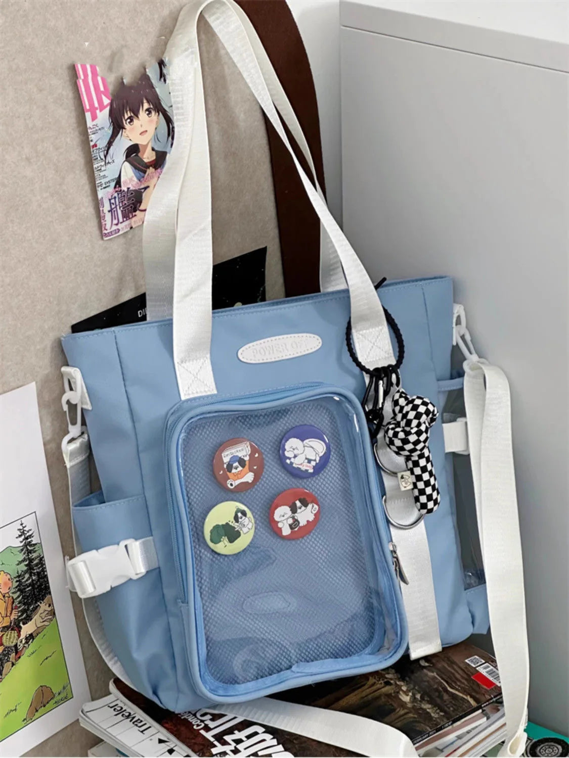 Bolso de hombro de nailon para estudiantes universitarios, tipo Itabag japonés kawaii, hecho a mano, con insignias, tipo placa de exhibición, bolsos de mano y bandoleras JK