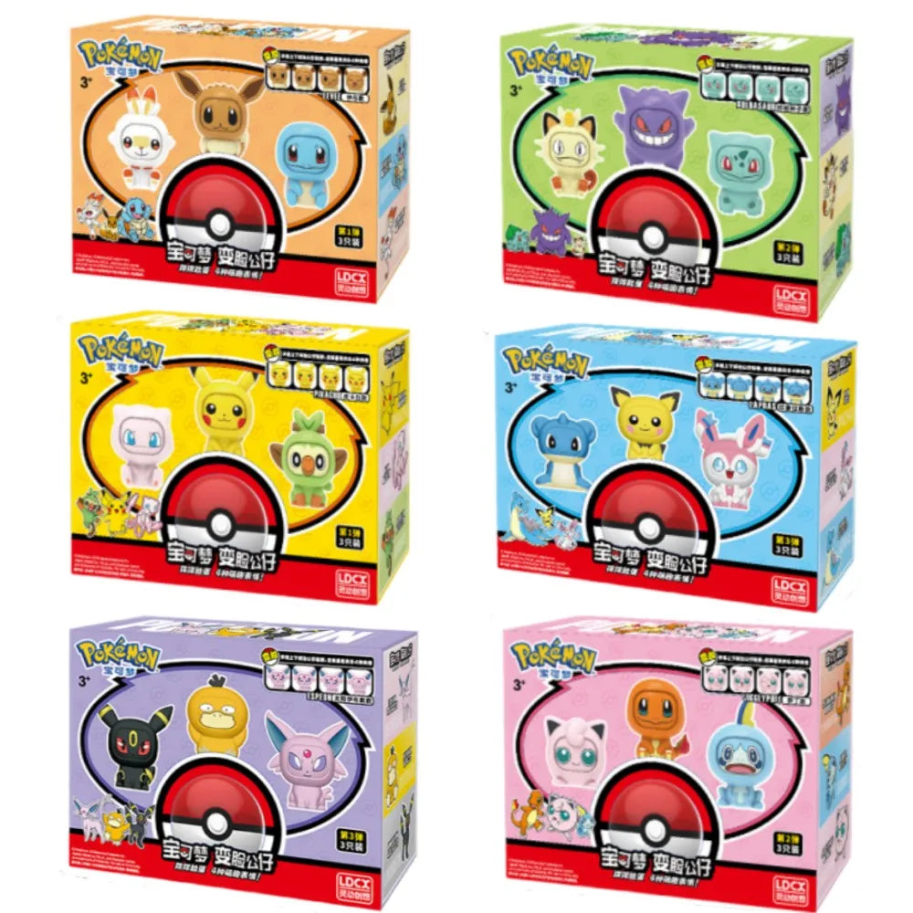 Ensemble de jouets Pokémon Pikachu Figurine d'action animée à visage changeant Kawaii Poupée Ball Pokeball Pocket Monster Jouets