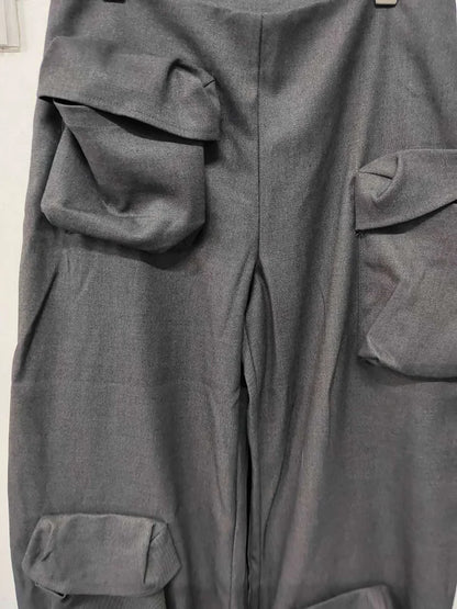 DEAT Pantalones cargo de moda para mujer, sueltos, rectos, de cintura baja, de color sólido, con múltiples bolsillos en 3D, primavera de 2024, nueva tendencia 7AB2535