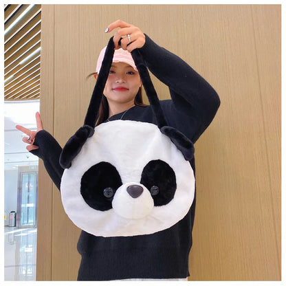 Bolsos de hombro de peluche para adolescentes, diseño kawaii, con forma de cabeza de panda, elegantes y suaves, para compras, portátiles