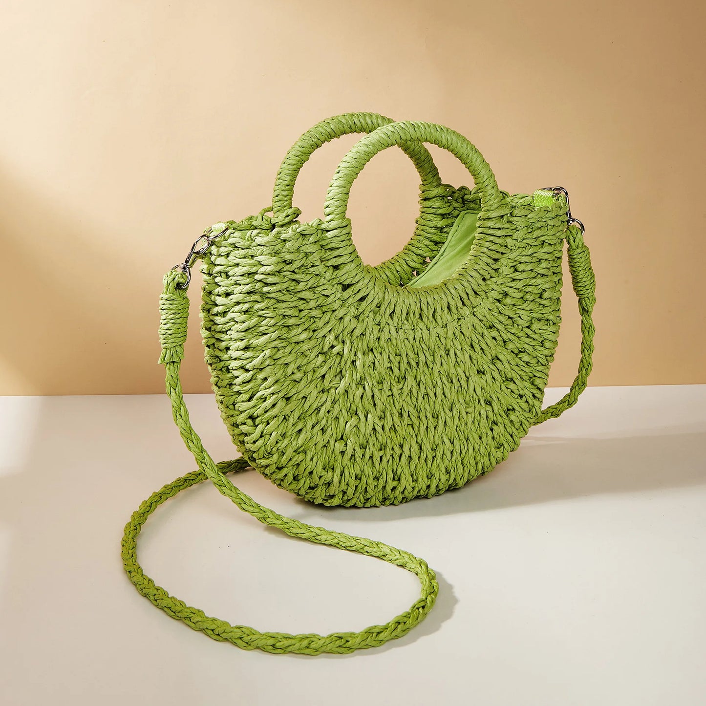 Bolso de paja estilo canasta de color caramelo informal, tejido con cuerda, para mujer, hecho a mano, para playa, para verano, pequeño, para vacaciones, 2024