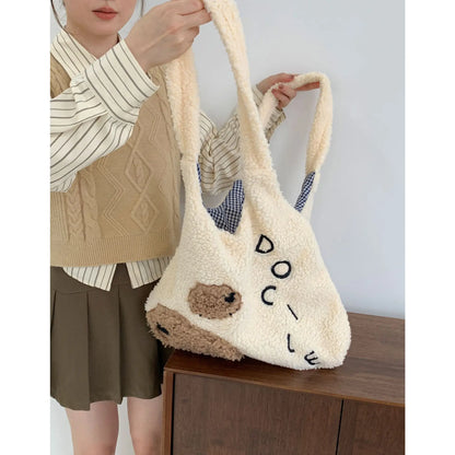 Japanese Style Kawaii Plush Bag Women Big Tote Bag Ladies Handbags Winter Soft Imitation Lamb Hair Shoulder Bag For Women Bolso