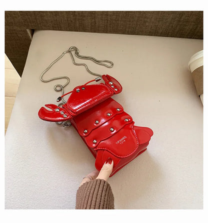 Funny Crayfish Shape Pu Shoulder Bag For Women Summer Red Phone Bag Girls' Chain Small Crossbody Bag