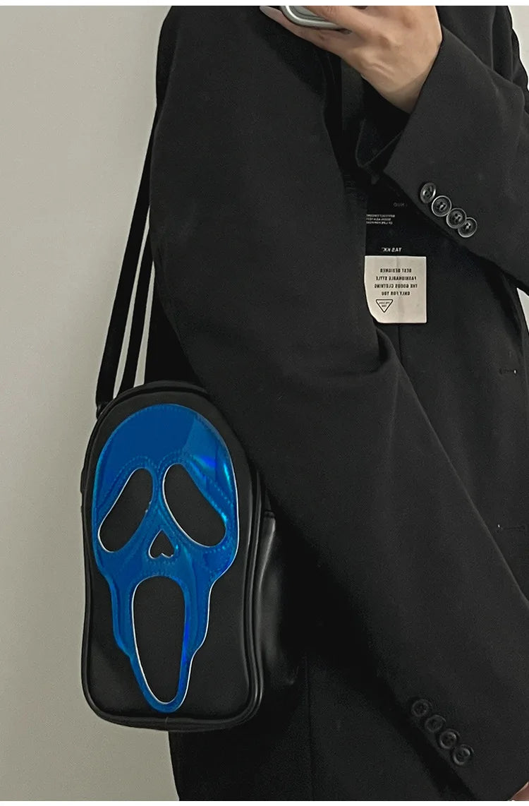 Bolso bandolera para hombre y mujer, estilo coreano, divertido bolso de hombro con calavera fantasma láser, bolso pequeño suave para teléfono móvil