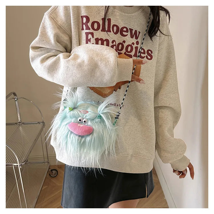 Bolso bandolera de peluche con forma de monstruo de dibujos animados 2024, nuevo y creativo bolso de hombro, mochila para niñas, bolso de peluche Kawaii