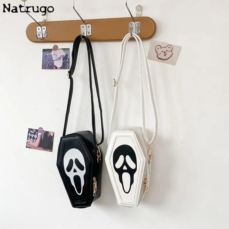 Bolso bandolera con forma de ataúd de fantasma de Halloween, con calavera gótica, divertido bolso de hombro para mujer