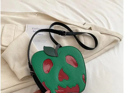 Bolso bandolera con forma de manzana envenenada para Halloween, divertido bolso de hombro, novedoso bolso de mano de piel sintética