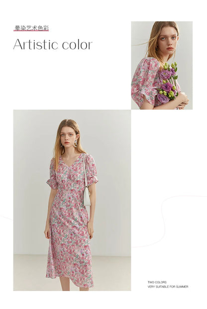 FSLE French Floral Artistic Sense Dress V-neck Elegant Retro Summer Travel Women's Dress Beach Dress 2022 New Style Two Optional