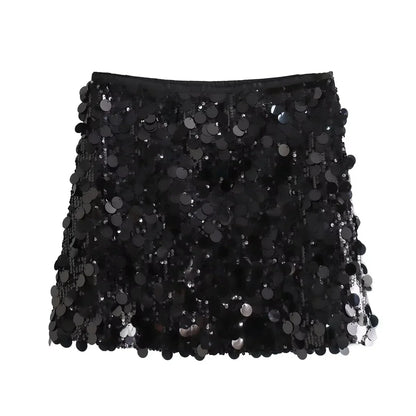 Suninheart 2024 Summer Female Sequined Solid Mini Skirts Y2k Shinning Sexy Streetwear Slim Fit High Waist Women's Vintage Skirts