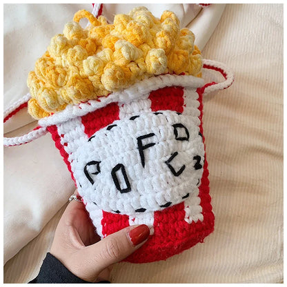 Bolso bandolera pequeño y bonito para mujer, bolso cruzado de punto con forma de palomitas de maíz, bolso para teléfono para niñas