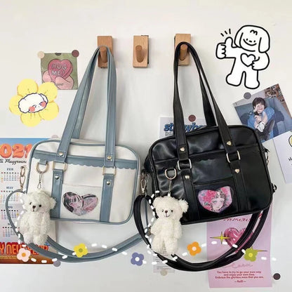 Japanese High School Girls JK Bag PU Leather Soft Itabag Uniform Shoulder Bag Lolita Tote Bag Handbags Student Crossbody Bags