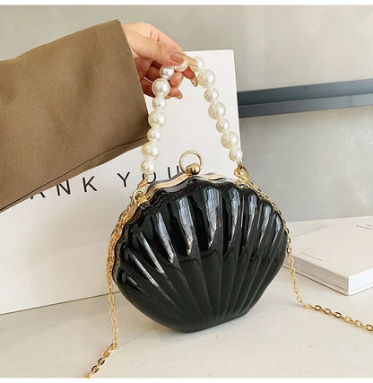 Evening Bags Shell Shape Women Clutch Bags 2023 New Wedding Bridal Handbag Pearl Beaded Fashion Shell Chain Party Bags