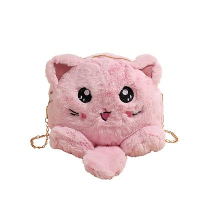 Bolso estilo japonés rosa kawaii para mujer, bolso de hombro de felpa con dibujos de gato para mujer, bolso cruzado, bolso pequeño para teléfono y cartera, novedad de 2024