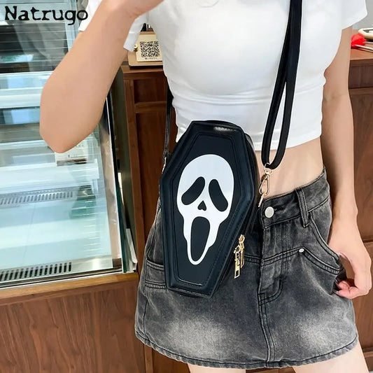 Bolso bandolera con forma de ataúd de fantasma de Halloween, con calavera gótica, divertido bolso de hombro para mujer