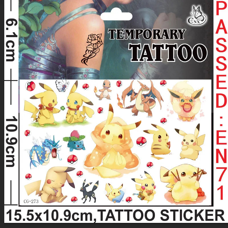 1Pcs/3Pcs/6Pcs Autocollants de tatouage Pokémon Pikachu lumineux non répétitifs Jouets de dessin animé Tatouages ​​temporaires pour enfants Cadeau pour enfants