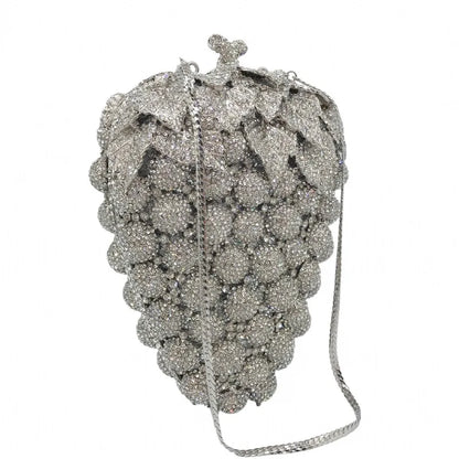 Bolso de mano de noche con forma de uva para mujer, bonito bolso de hombro con brillantes y diamantes de imitación para banquetes y fiestas de graduación