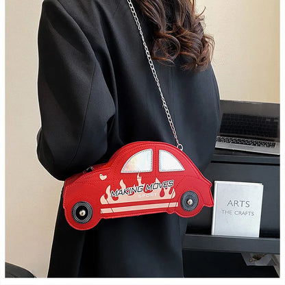 Bolso bandolera divertido para mujer, bonito bolso cruzado con cadena, bolso de mano con forma de coche para mujer, bolsos de hombro con personalidad