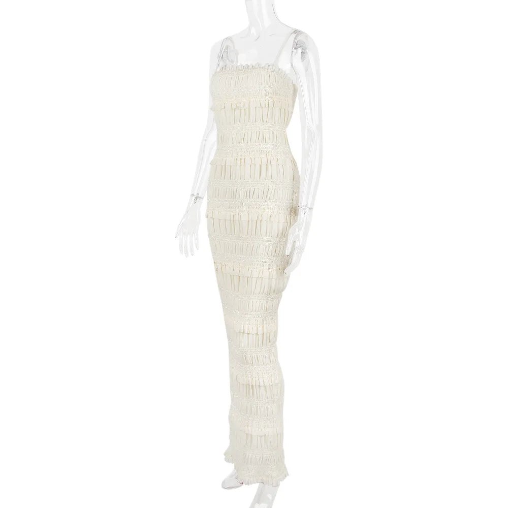 Suninheart Été Maxi Spaghetti Strap Wed Bride Dress Élégante Occasion Formelle Beige Slim Party Even Dress Femmes