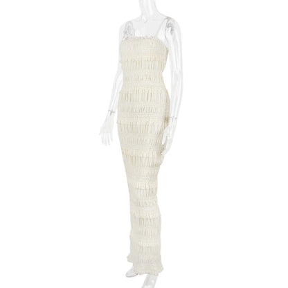 Suninheart Été Maxi Spaghetti Strap Wed Bride Dress Élégante Occasion Formelle Beige Slim Party Even Dress Femmes