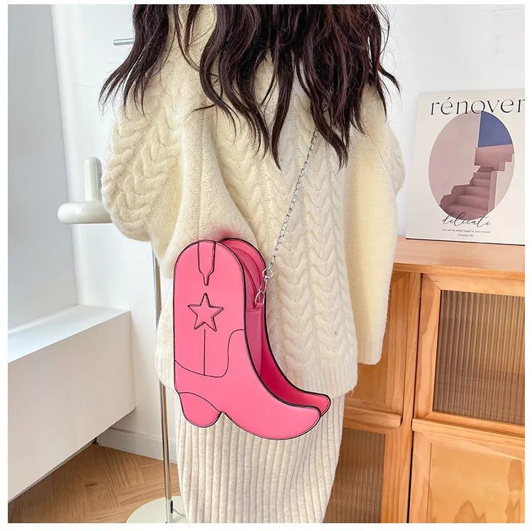 Fashion Funny Long Boots Shaped Handbag Women's Creative Leather Single Shoulder Bag Gothic Personalized Party Mujer Femme Bag