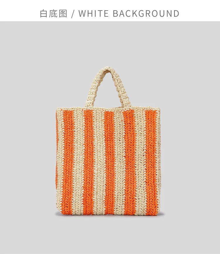 Casual Striped Straw Tote Bag Designer Letters Woven Women Handbags Handmade Summer Beach Bag Big Bali Travel Shopper Purse 2024