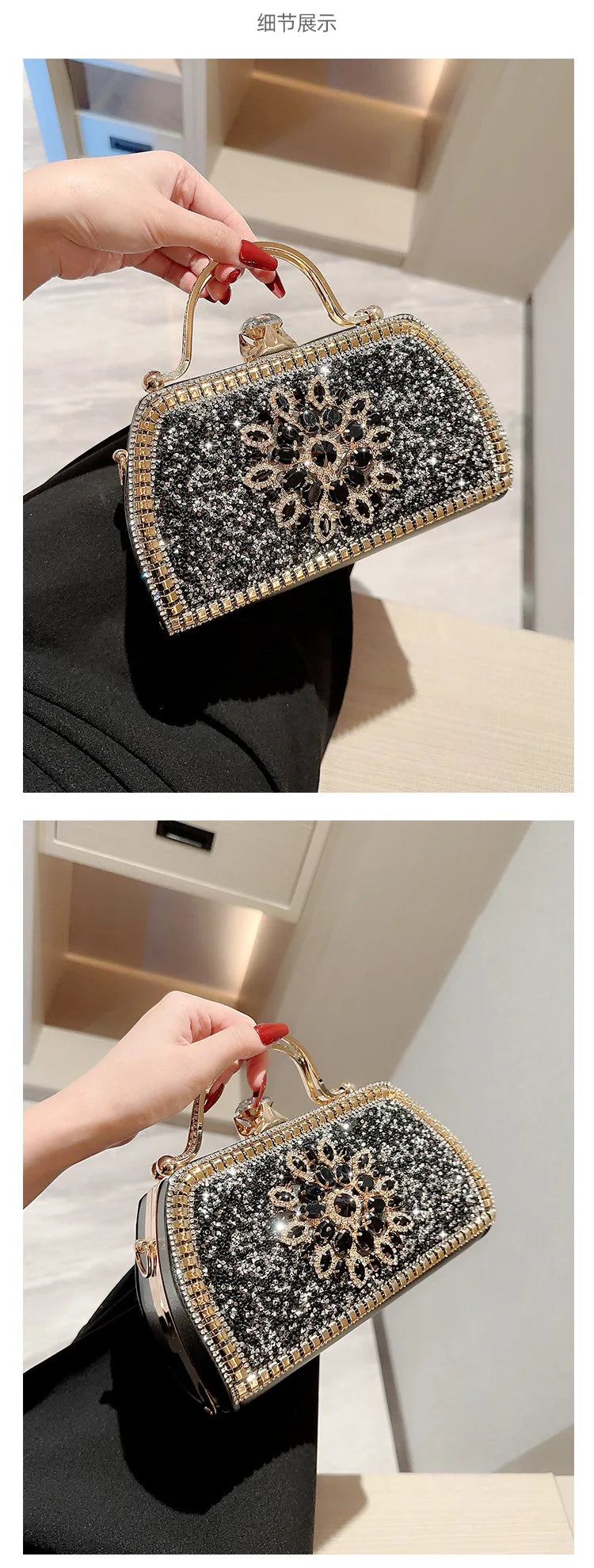 Bolso de noche de lujo para mujer, bolso de mano brillante con diamantes de imitación, bolso de banquete, bolso de mano de alta calidad