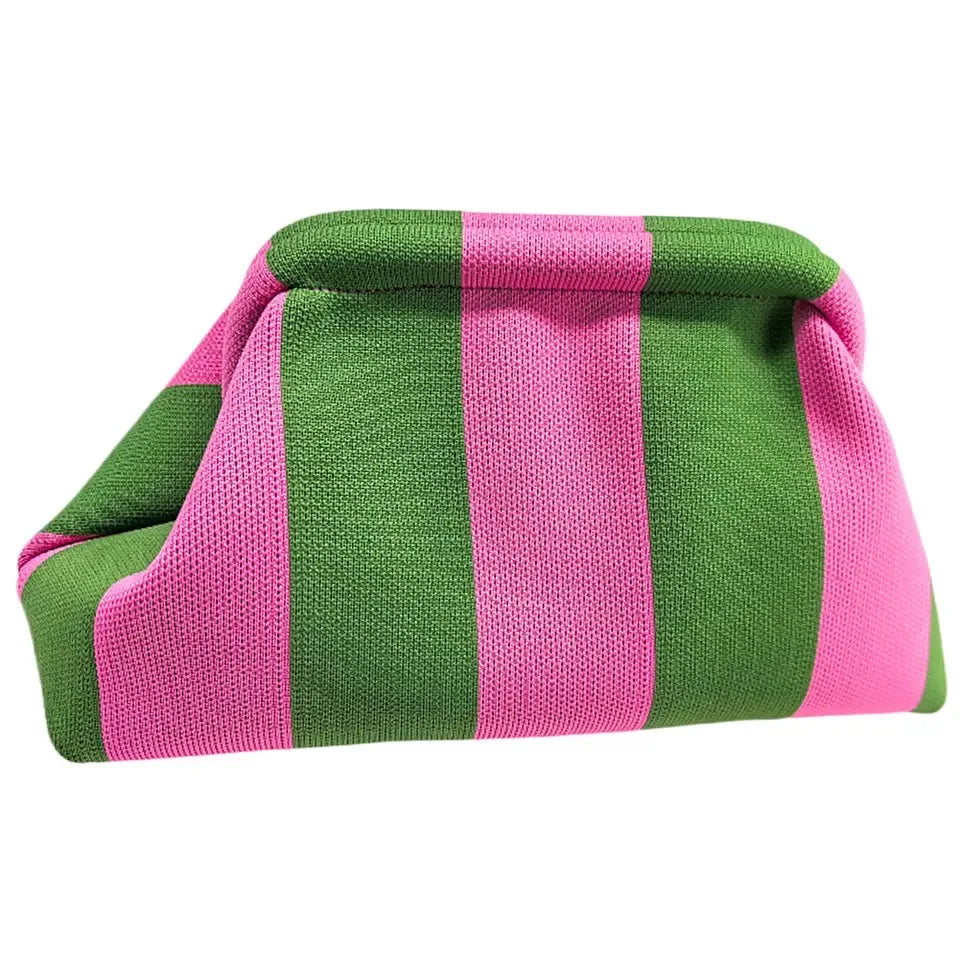 Bolso de mano de punto a rayas de moda para mujer, bolso de mano con paneles con clip y diseño informal para playa, ideal para vacaciones de verano 2024