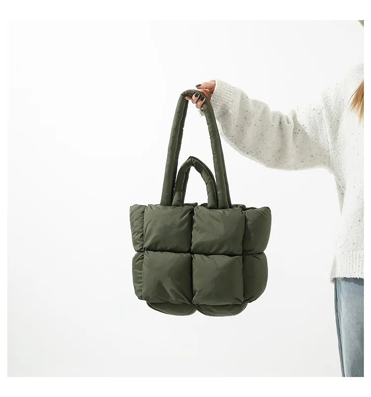 Bolso de mano acolchado suave y moderno para mujer, bandolera de nailon acolchada, bolso de mano de algodón cálido para invierno